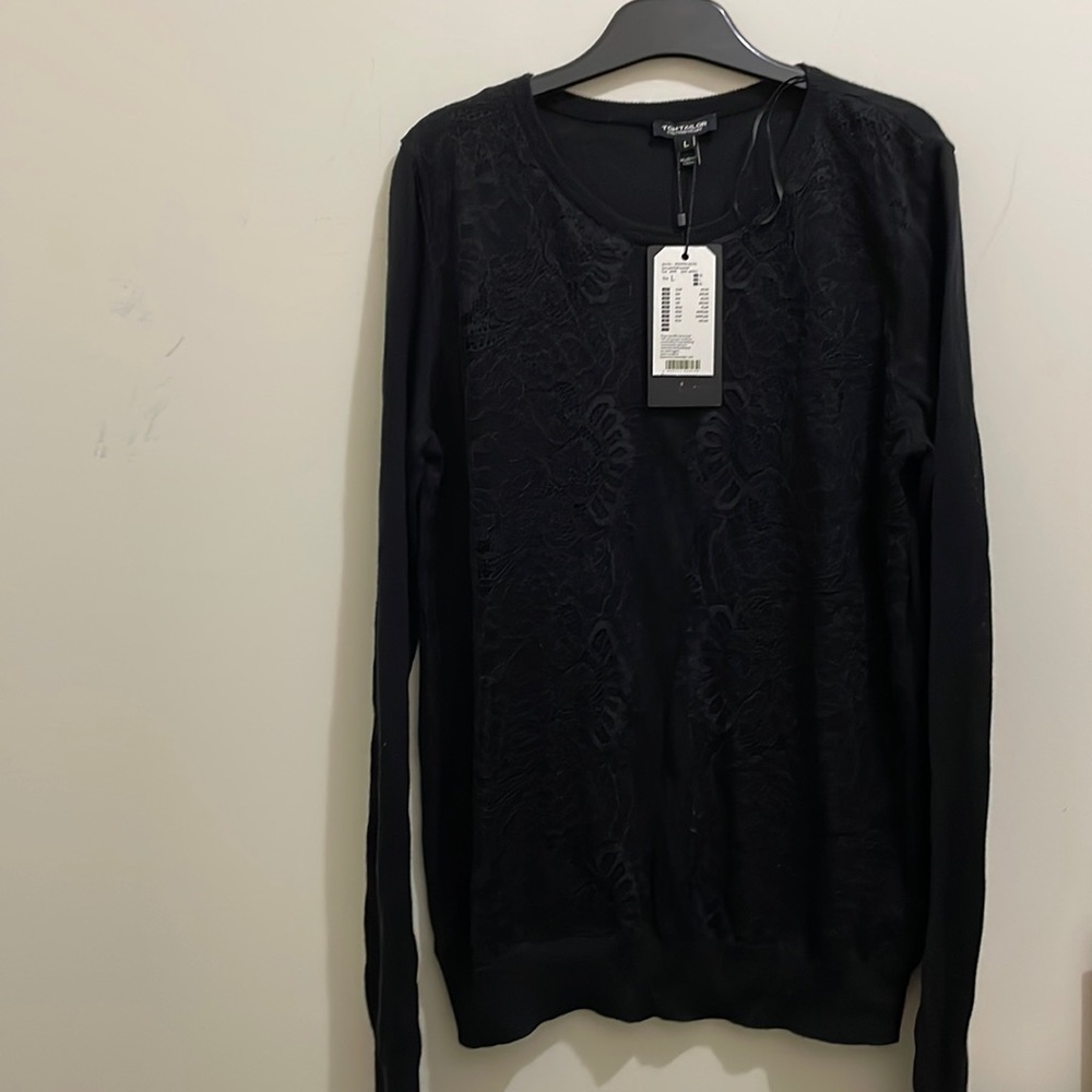 Tom Taylor black lace front sweater (sz l)